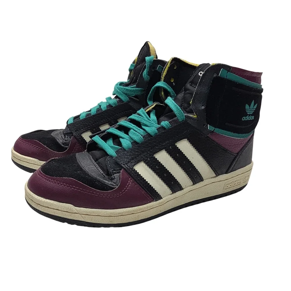 Adidas Top Ten Hi Black Burgundy Teal High Top Sneakers S24117 Mens Size 8
